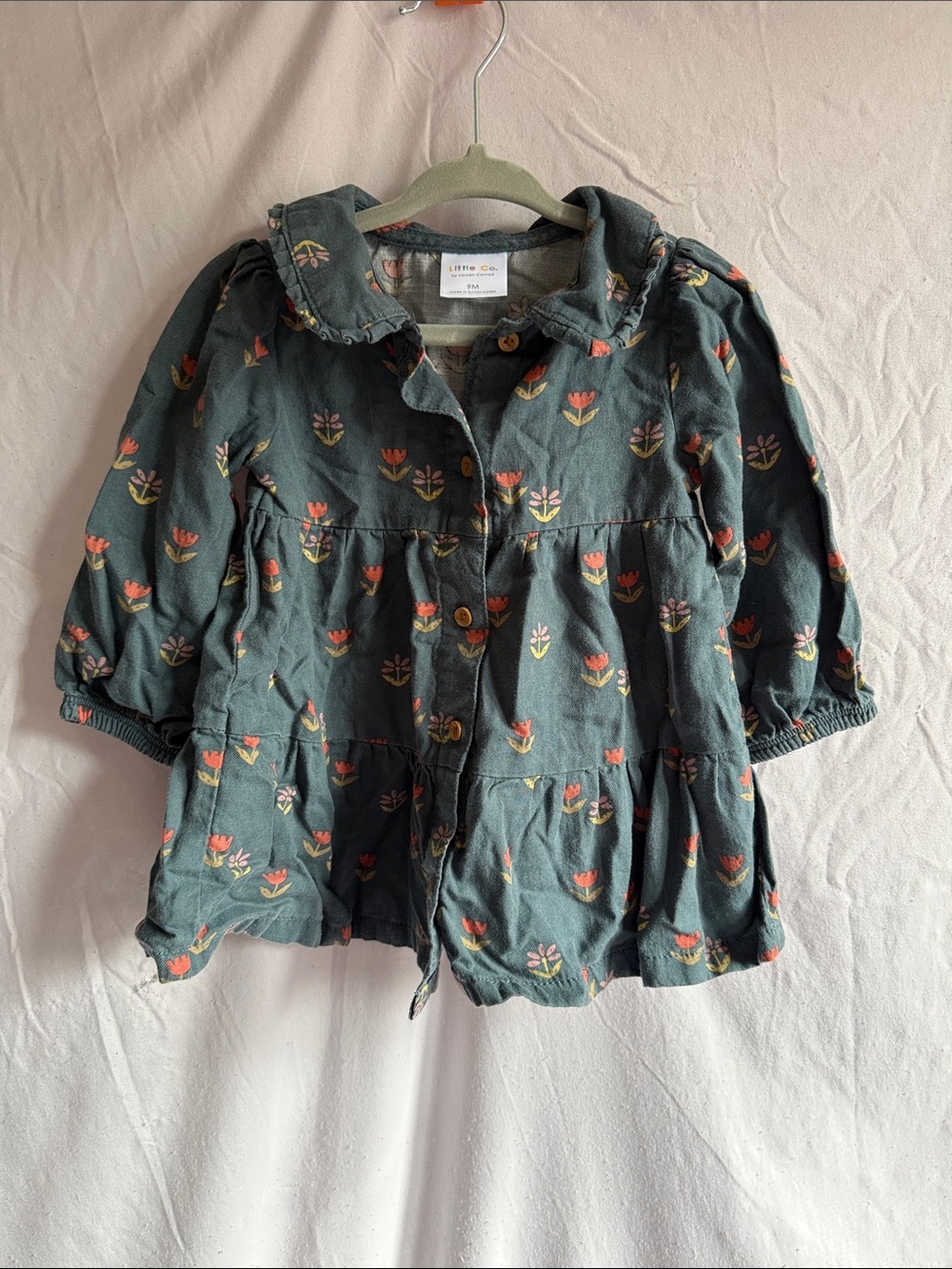 Blue Green Floral Button-Up Shirt Dress